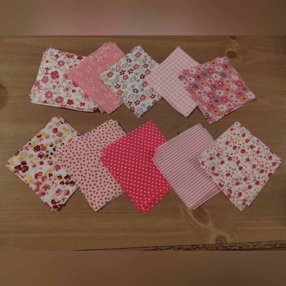 50 Pc Pink Floral Fabric Quilting Squares – Precut 4” Charm Pack – Mixed Prints